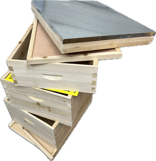 3-Box UNWAXED Fir Wood Beehive Kit — 2 Deep + 1 Medium, 30 Frames Included