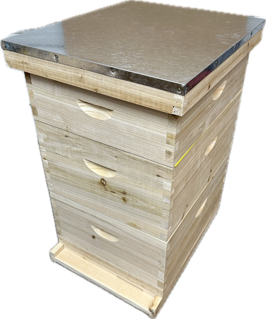 3-Box UNWAXED Fir Wood Beehive Kit — 2 Deep + 1 Medium, 30 Frames Included