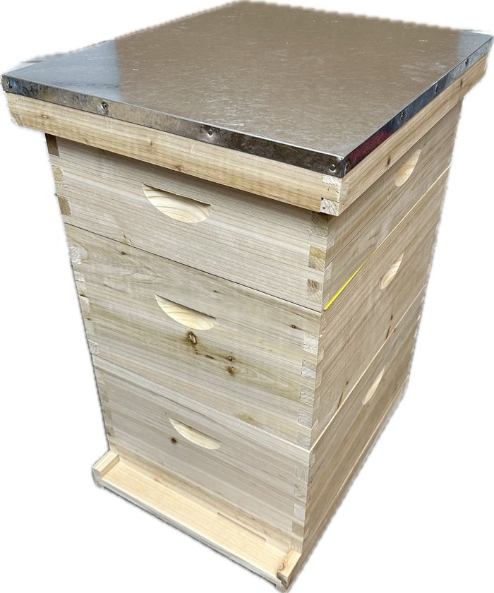 3-Box UNWAXED Fir Wood Beehive Kit — 2 Deep + 1 Medium, 30 Frames Included