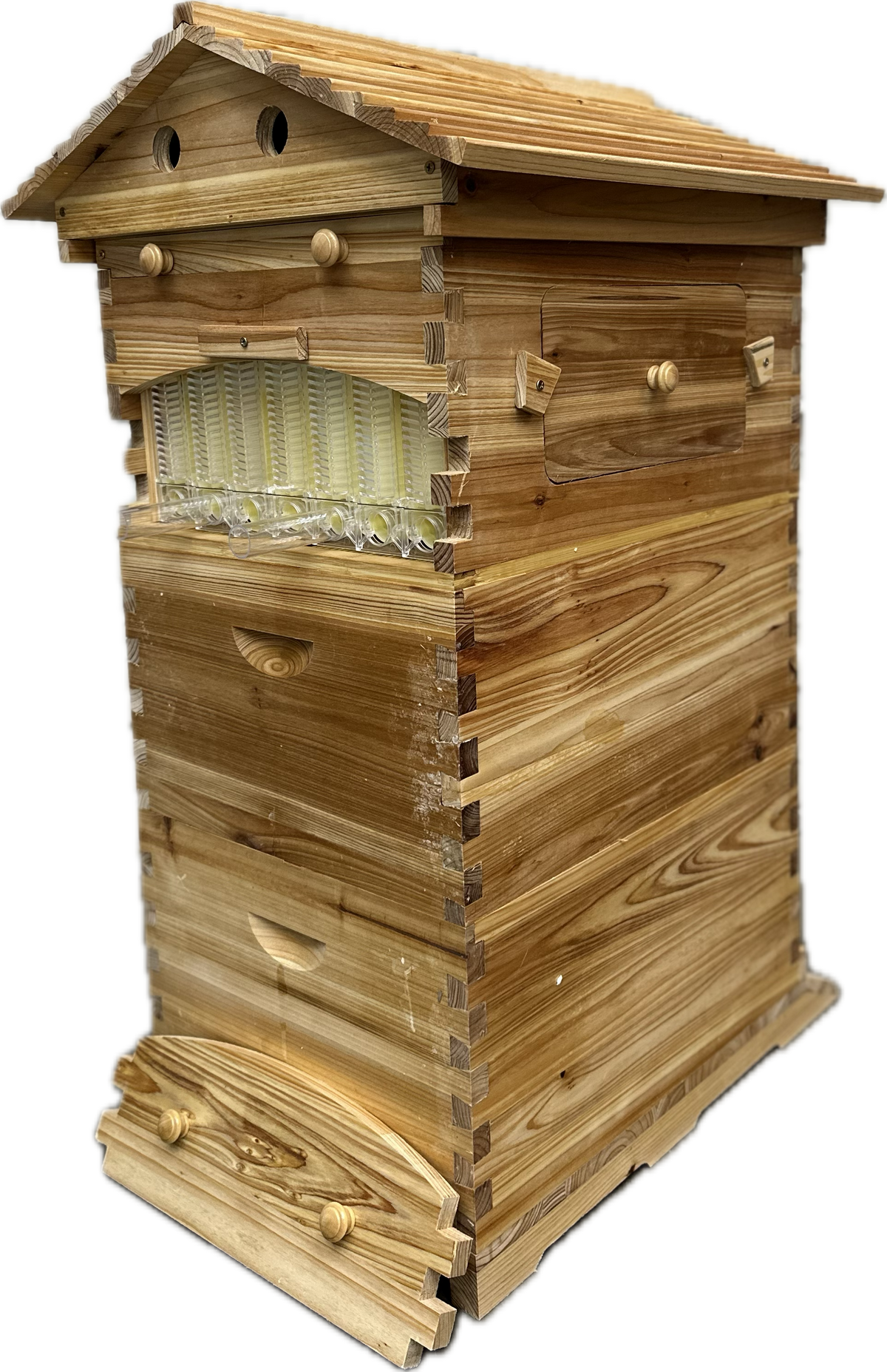 3-Box Beehive Full Kit - Auto-Flow Honey Super + 2 Brood Boxes (Waxed)